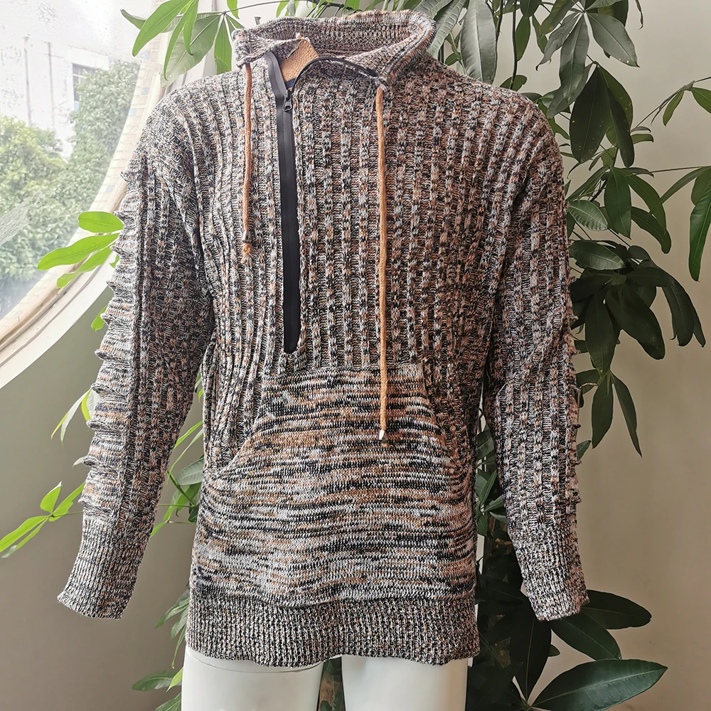 Мужской свитер тонкий вязаный осенне весенний пуловер с длинным рукавом