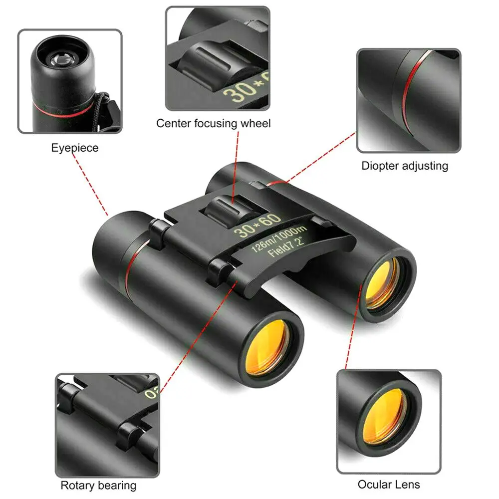 Складной бинокль Компактный телескоп с зумом 30x60 чехлом для переноски кемпинга |