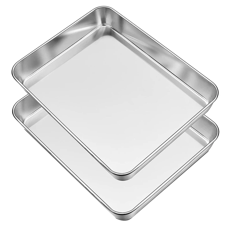 

Oven Baking Tray Set Of 2, Deep Cake Tins Stainless Steel Baking Sheet Pans, Rectangle Traybake Tin For Cake