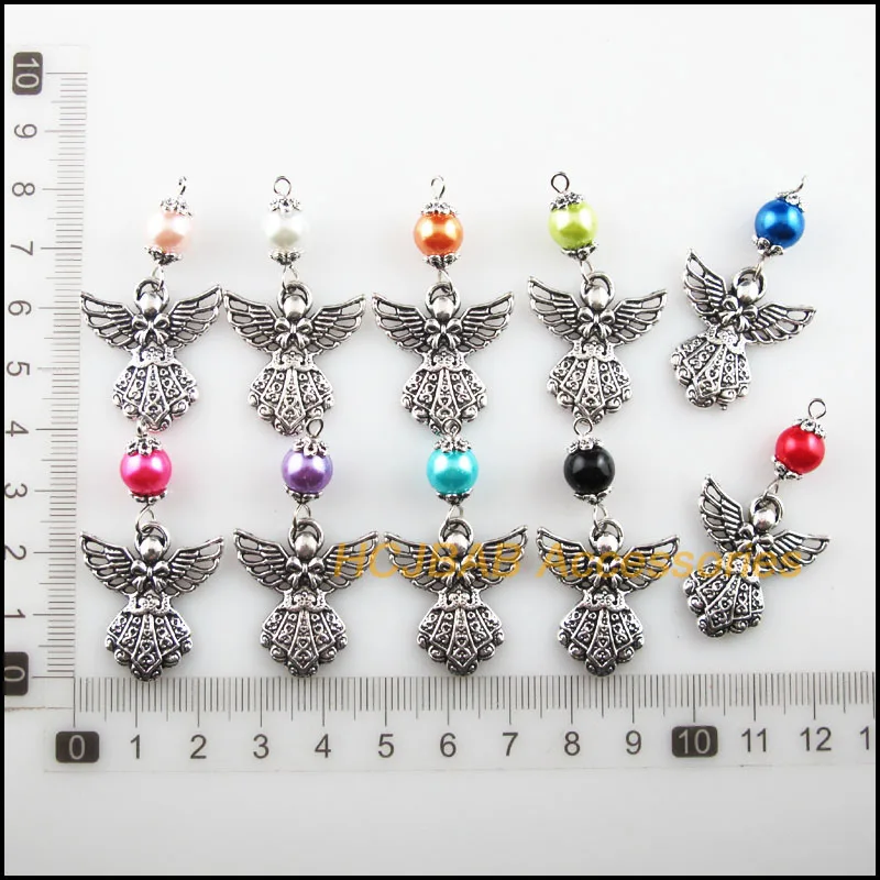 Модные 10 шт. Новые Подвески Крылья Ангела смешанные стеклянные бусины тибетское