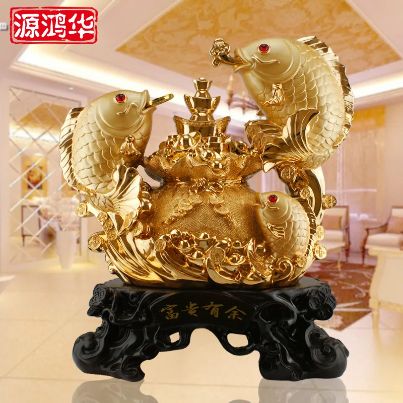 

Gold plating more than rich fish ornaments resin crafts gifts household ornaments living room decorative wood furnishings