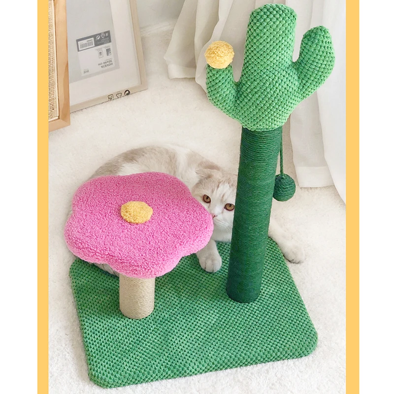 Стабильный Зеленый Кактус кошка дерево для скалолазания цветочный вельветовый