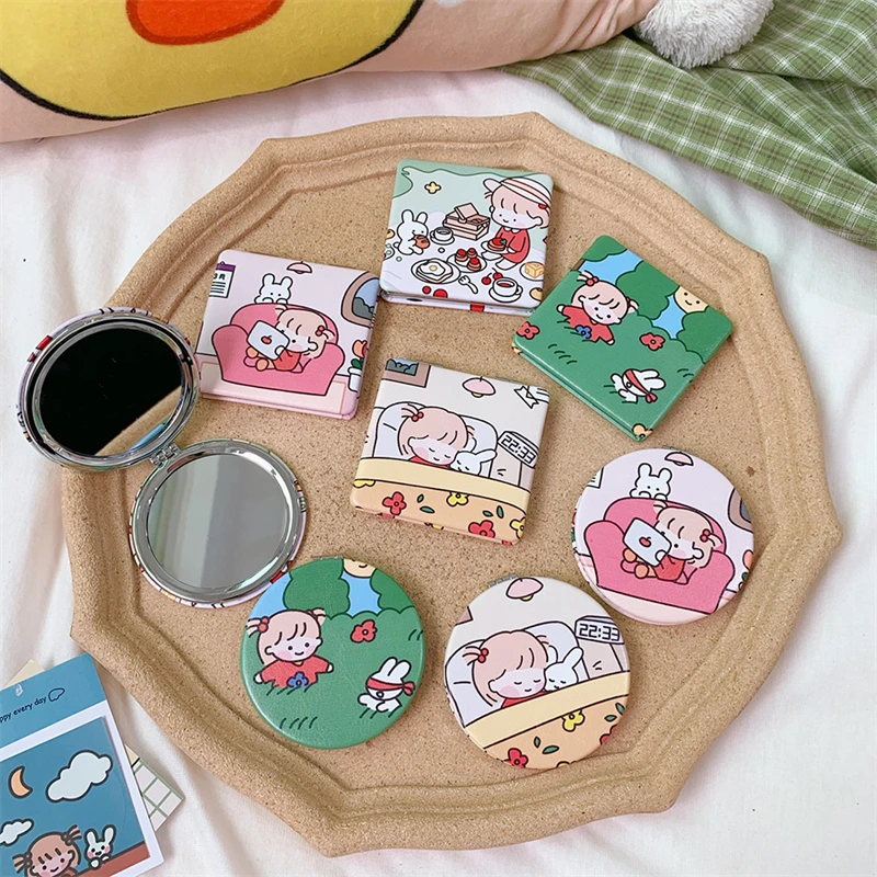 

30/50/100 шт. мультяшное зеркало для макияжа Мини милое увеличительное стекло компактное и легкое двухстороннее портативное зеркало с макияжем