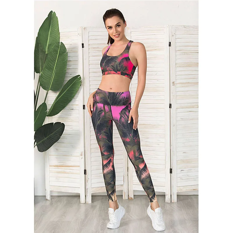 

Women Seamless Print Yoga Set Fitness Sports Suits Gym Clothing Sleeveless Crop Top Shirts High Waist Running Leggings Workout