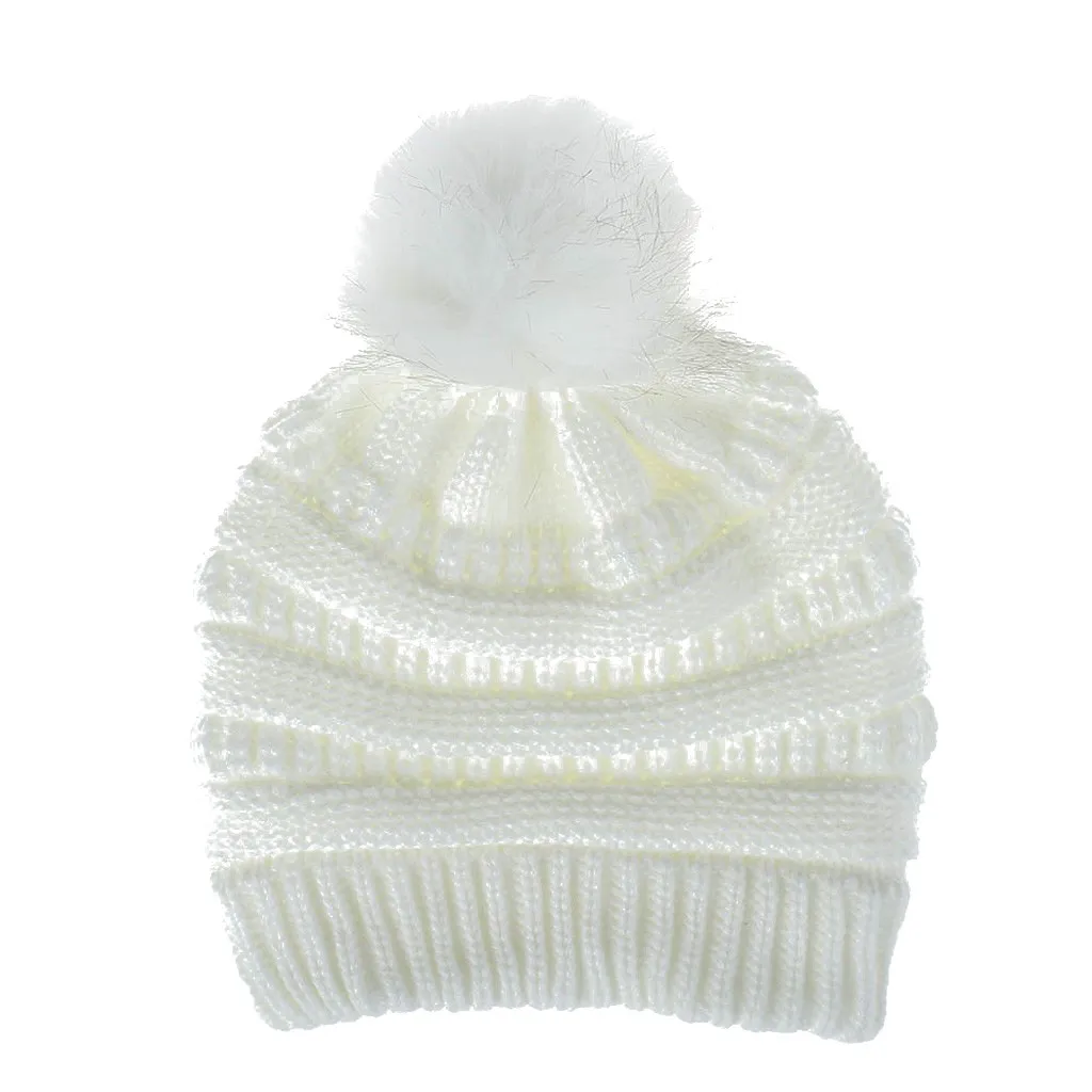 Women Girls Hat Keep Warm Winter Caps Foe Hairball Knitted Hats Wool Hemming Fur Ball 8 Colors Solid Ski | Аксессуары для одежды