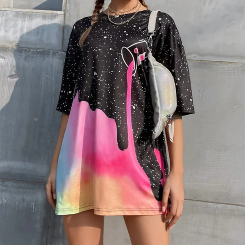 

Chic Black Pink Splicing Loose Hip Hop Graphic Tee Women Men Short Sleeve Harajuku Shirt Summer Casual Tees Fashion Tshirt Tops