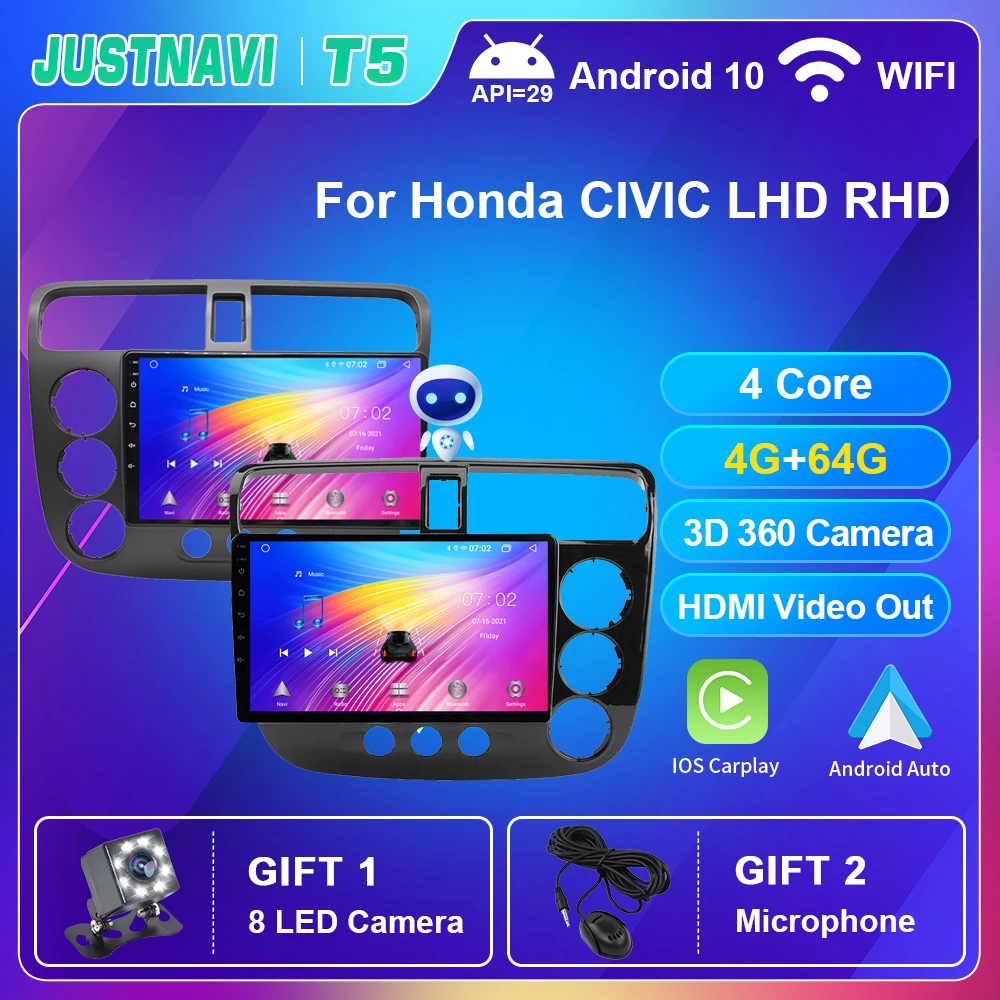 

4G 64G WIFI Car Radio For Honda CIVIC LHD RHD 2000-2006 Autoradio Navigation GPS Multimedia DVD Player Wireless Carplay Auto 9"
