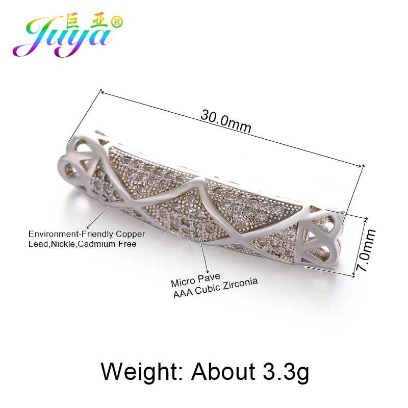 White Gold Juya DIY золотые/серебряные/розовые золотые разделительные бусины, поставки, микро проложенные циркониевые изогнутые трубчатые бусины для изготовления ювелирных изделий из натурального камня и жемчуга - Цвет: White Gold