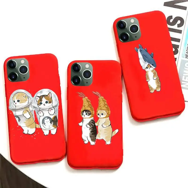 

Funny Cute Yellow Cat Phone Case For Iphone 6 6s 7 8 Plus XR X XS XSmax 11 12 Pro Mini Max Candy Red Silicone Cover