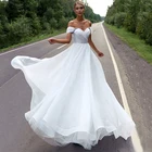ТРАПЕЦИЕВИДНОЕ свадебное платье из тюля с открытыми плечами и пуговицами, 2021