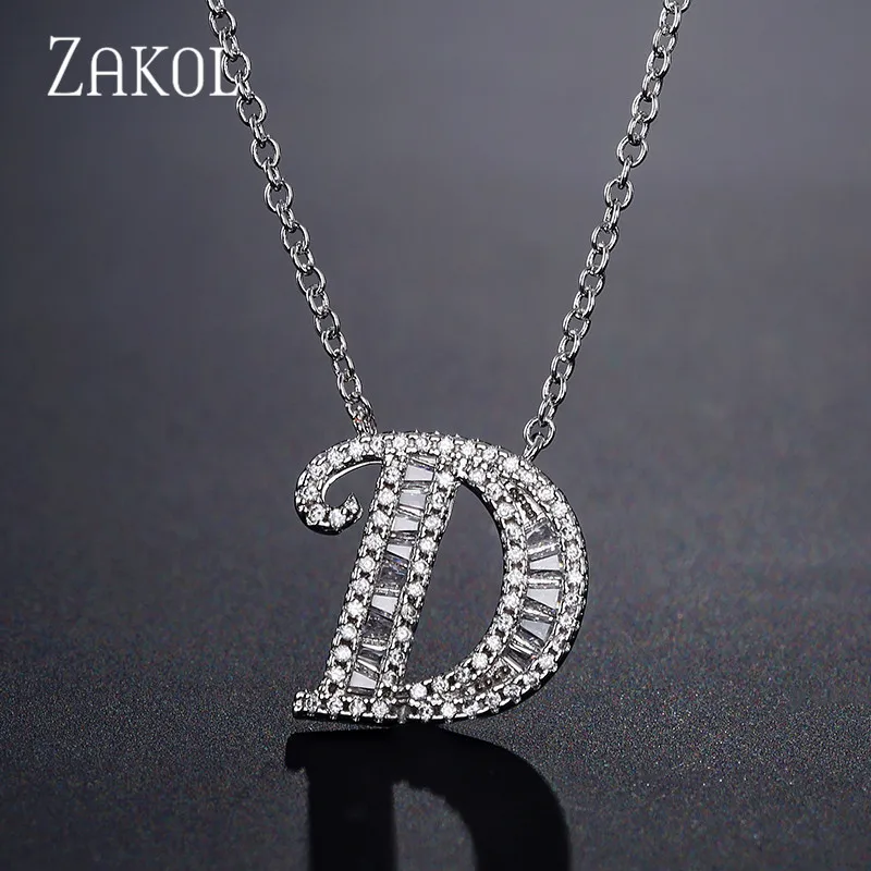 ZAKOL New Fashion AAA Cubic Zirconia Alphabet 26 Letters Pendant Necklaces for Lady Women Jewelry Christmas Gifts FSNP2053 | Украшения и