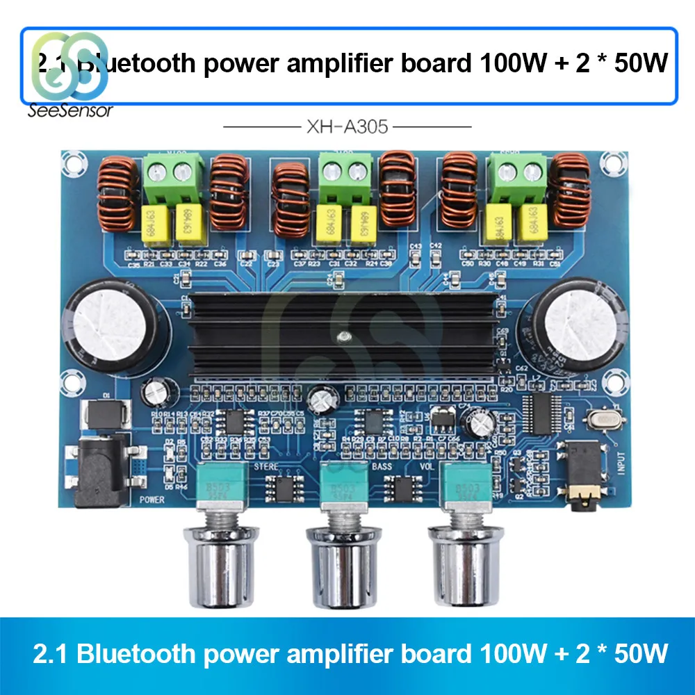 XH-A305 TPA3116 Bluetooth 5.0 Digital Power Amplifier Board 2*50W+100W 2.1 Channel Stereo Audio Receiver Amplifiers for AUX | Инструменты