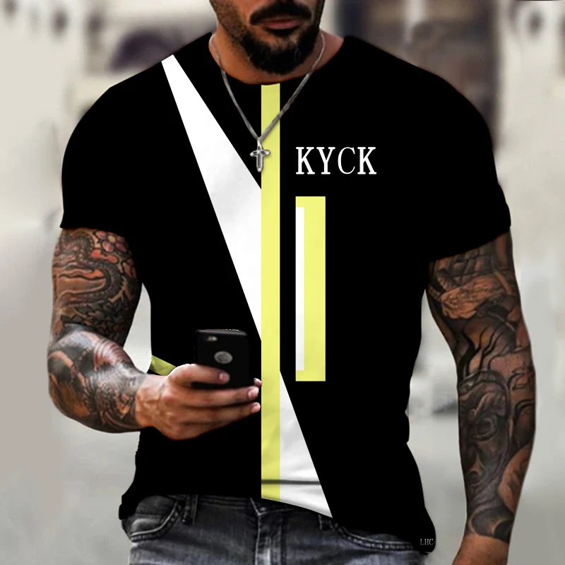 

KYCK Brand Men’s Shirt Exclusive Design Non-impact Clothes Line Art Design Round Neck T-shirt 3D Printing Loose Oversized 9XL