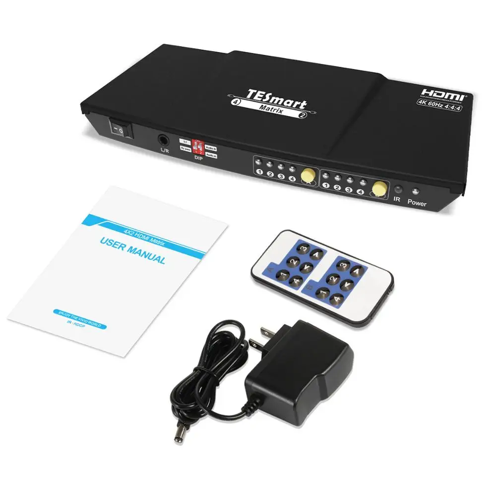 4K HDMI матрица 4x2 HDMI разделитель, сплиттер 4 порта вход и 2 порты вывода с аналоговым стерео(SPDIF) поддержка 4Kx2K@ 30 Гц HDCP - Цвет: TES-HMA0402A1U-Black