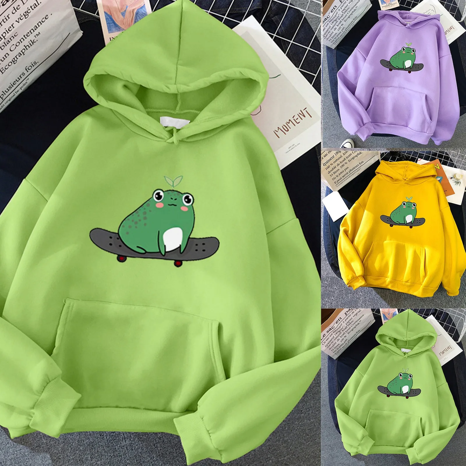 59# 2021 Hoodie Women's Fashion New Stitching Cute Plus Velvet Long-sleeve Hooded Sweatshirt Top Sweatshirt Женское Платье