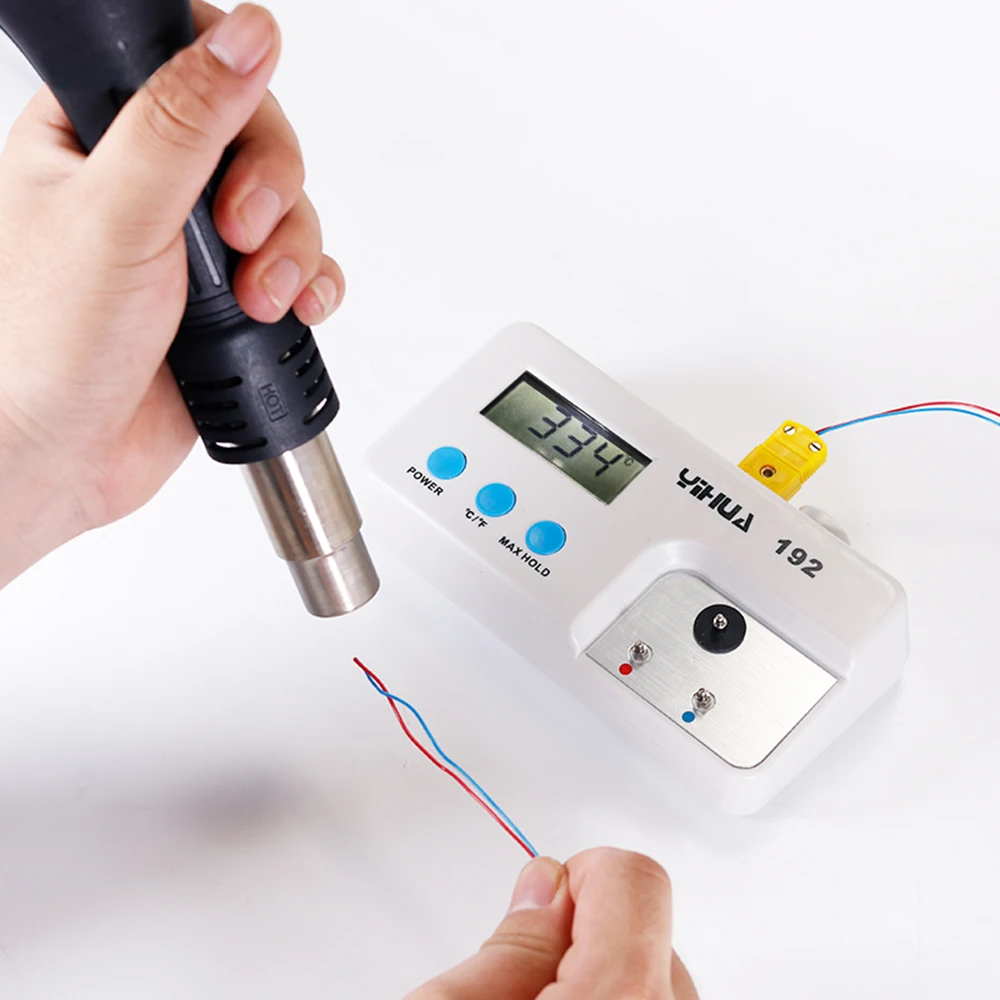 YIHUA 192 ЖК-дисплей де температура цифровой Сенсор de instrumento ironthermometer testador de Solda пистолетного де Ar Quente Цельсия Fahren