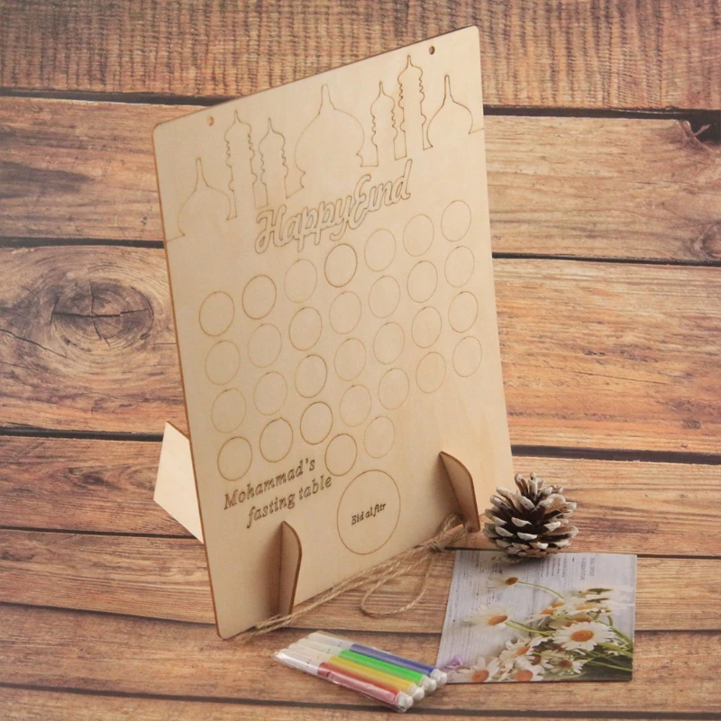 

Ramadan Wooden Countdown Calendar EID Mubarak Crafts Graffiti with Pens Muslim