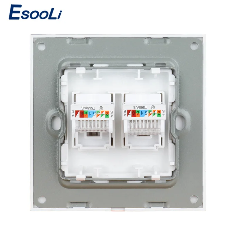 Esooli белый роскошный кристалл стеклянная панель двойной RJ45 Интернет данных