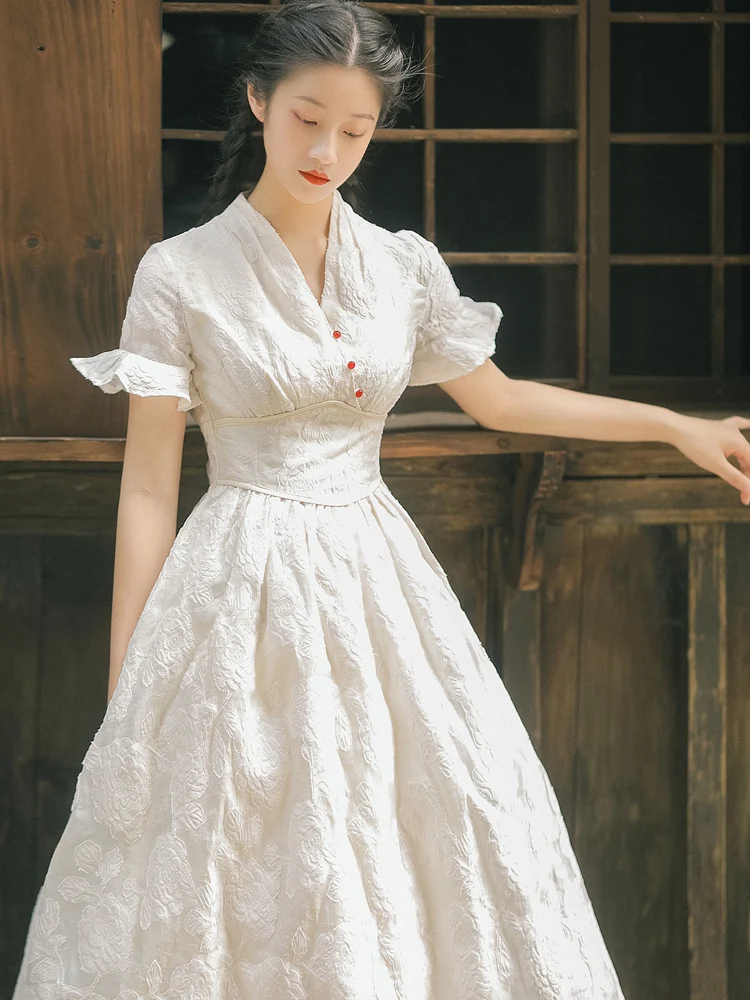 

Original statement! Huai white haitang spot improvement restoring ancient ways collect small waist qipao dress