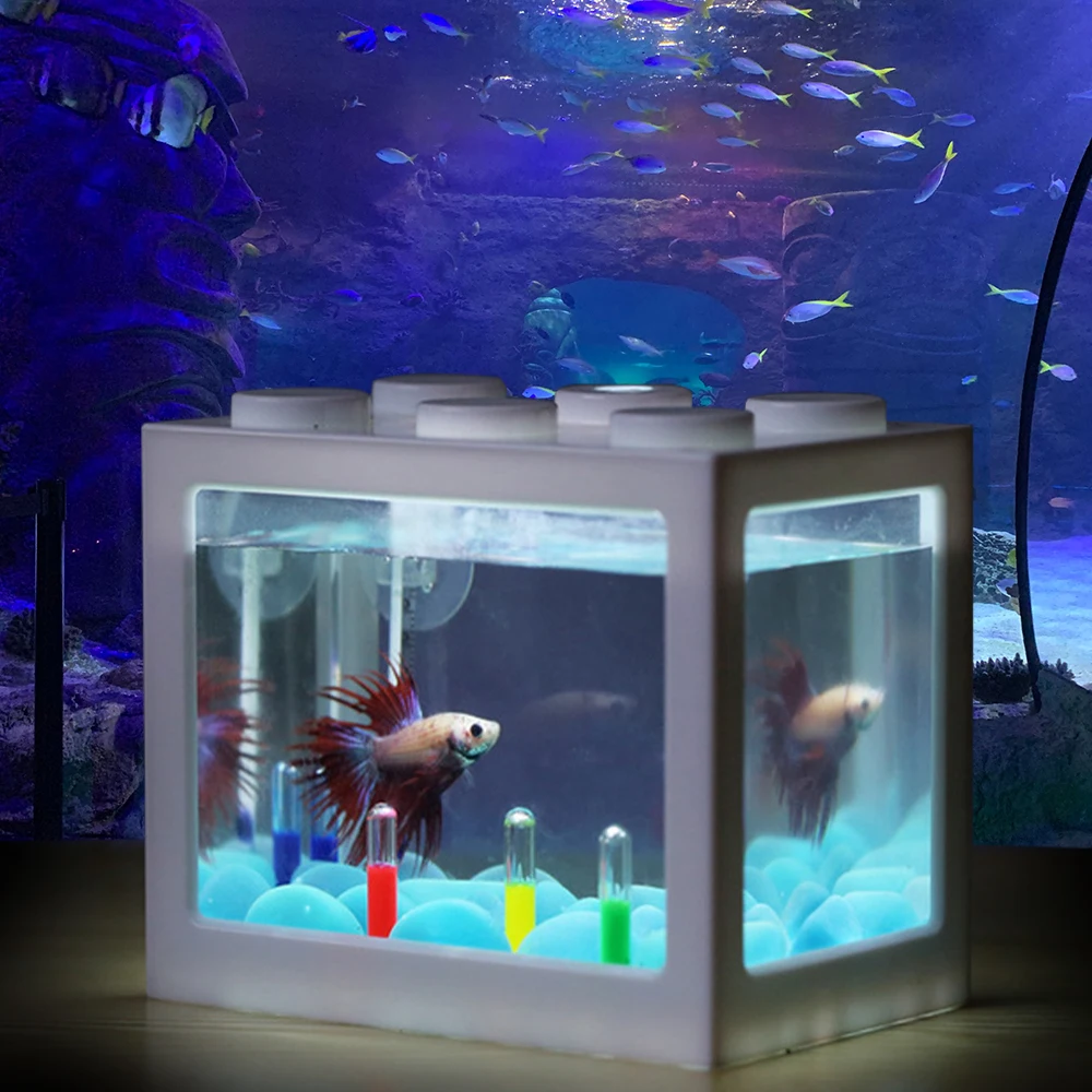 Настольный светодиодный мини аквариум для рыб с USB строительные блоки