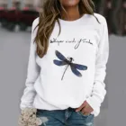 Свитшот женский с длинным рукавом и принтом стрекозы, свободный джемпер в японском стиле Харадзюку, Повседневный пуловер с капюшоном, уличная одежда на осень