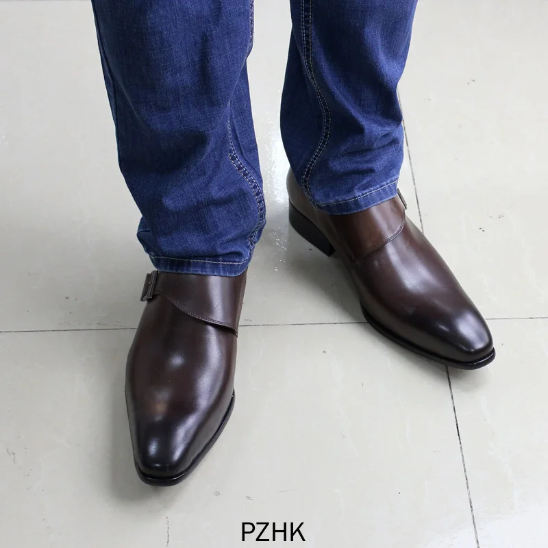 Sapatos Masculino Zapatos De Vestir Disenador Marca Cuero Genuino Con Hebilla Para Hombre Correa Monje Marron Negro Oficina | Обувь