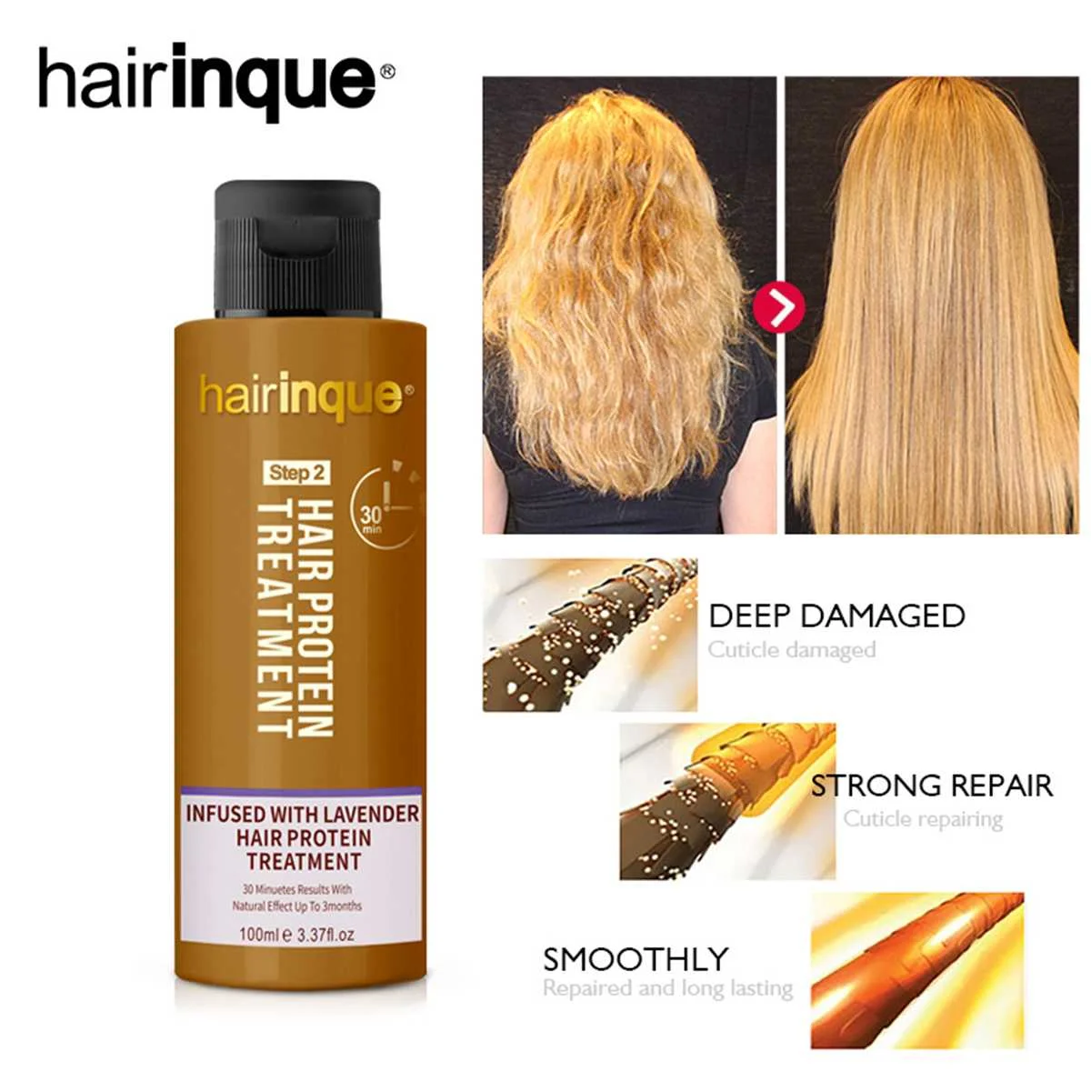 

100 мл Hairinque 12%, белок со вкусом лаванды, лечение для выпрямления поврежденных и 5% протеин для восстановления волос, уход за вьющимися волосами