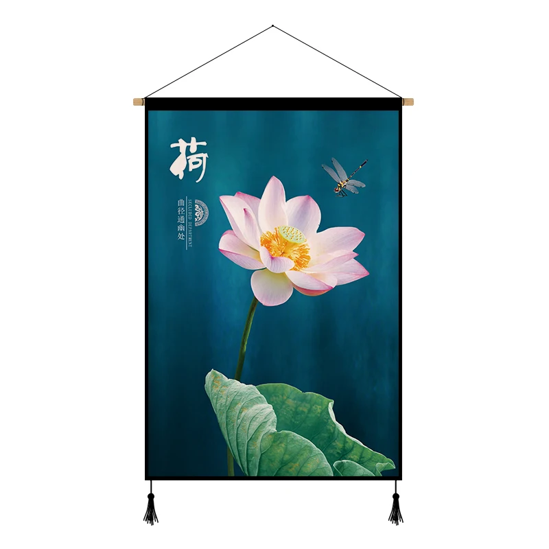 

Chinese Style Lotus Flowers Canvas Painting Wall Art Poster Calligraphy Scroll Hanging Painting Art Home Living Room Decor