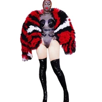 colored mesh women loose coat cloak jacket tight stretch denim bodysuits nightclub dance costume singer dancer stage wear