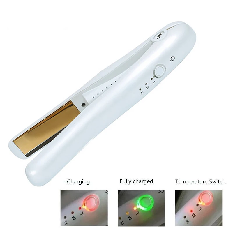 

Mini USB rechargeable cordless wireless battery portable hair straightener