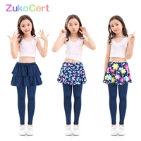 cotton kids girls leggings with skirt culottes render pants for children flower floral printed elastic pencil pants trousers
