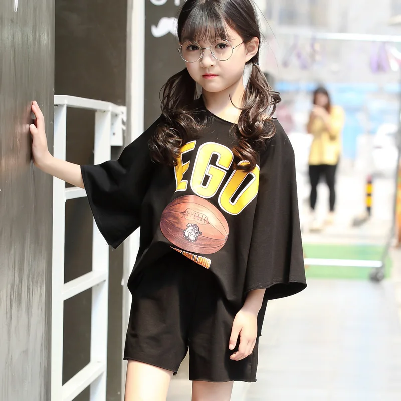 Новые стильные летние повседневные Детские комплекты из 2 предметов футболка с