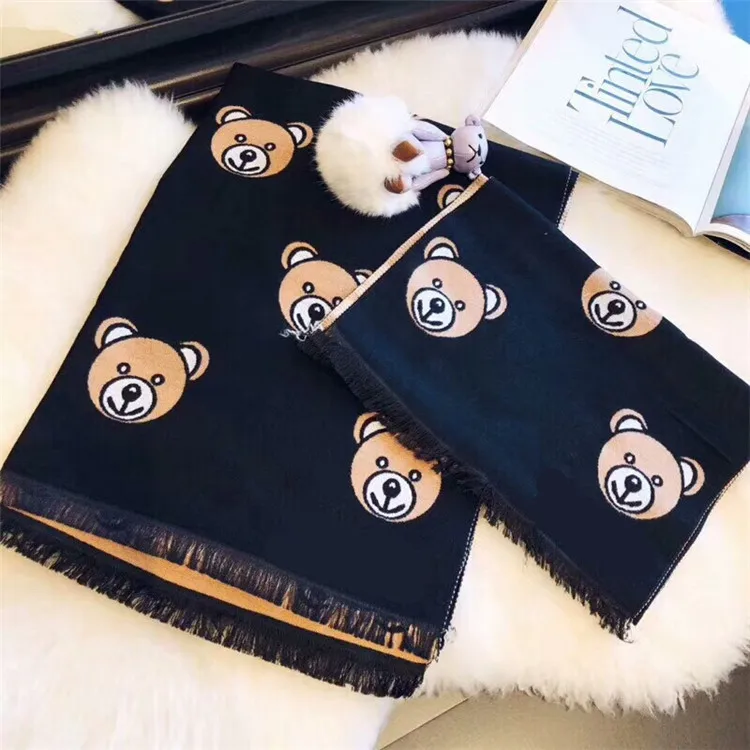 

Korean version of new scarf in 2021,Fashion Winter Warm Shawl Bear Pattern Imitating Cashmere Scarf Student Parent-child scarf