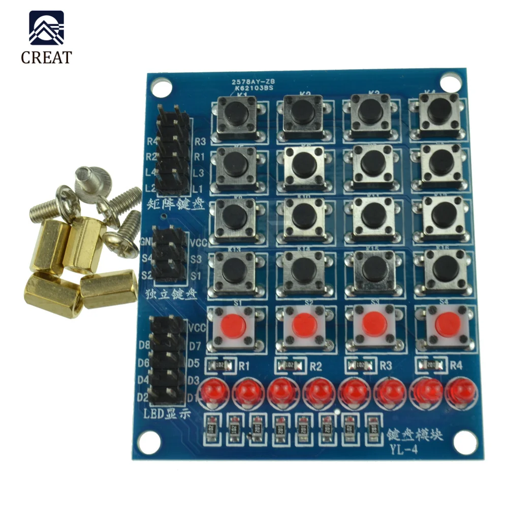 4x4 матричная клавиатура с шатром для Arduino, электронные блоки, умный автомобиль с 8 светодиодными 4 кнопками