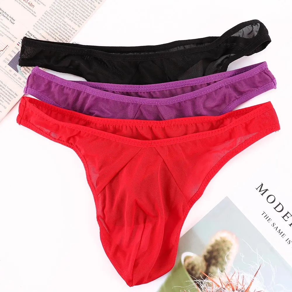 Сексуальные мужские стринги ультратонкие прозрачные сетчатые с заниженной