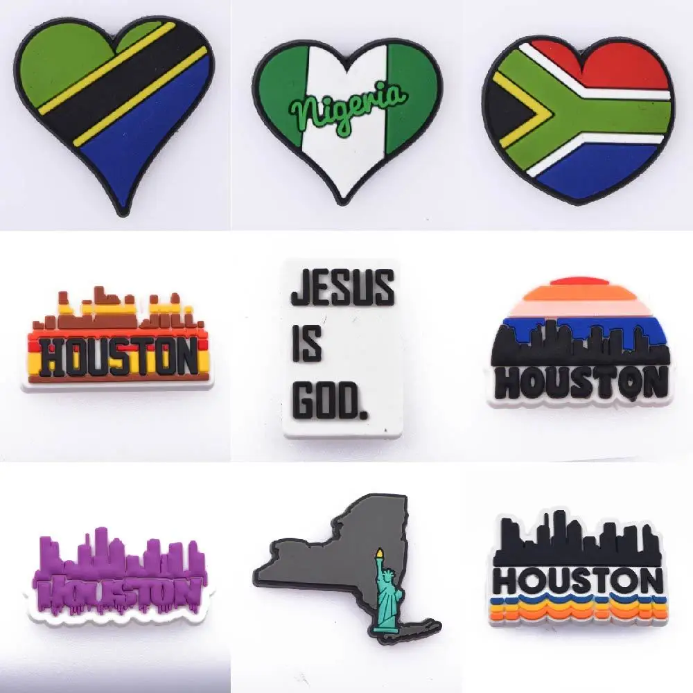 Hot Sale 1 Pcs PVC Croc Shoe Charms National Flag Shoes Decorations Africa Country Accessories Nigeria South Africa Cuba Mexico