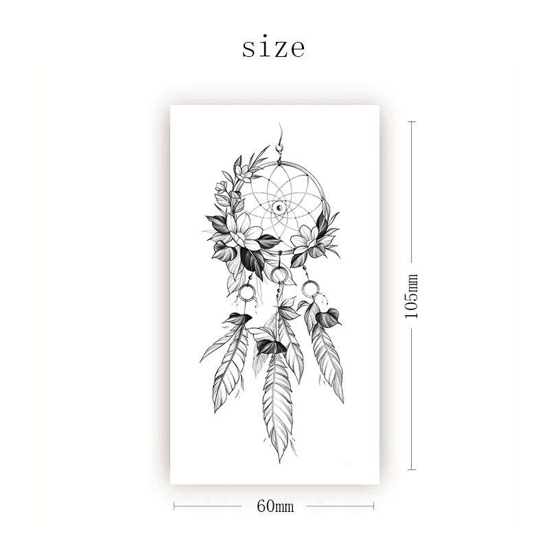 

Temporary Tattoo Stickers Black Dreamcatcher Feather Flowers Fake Tattoos Waterproof Tatoos Legs Arm Small Size for Women Girl