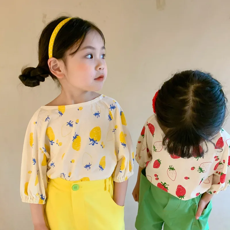 

Children's T-shirt 2021 Summer New Baby Girls Korean Strawberry Print Short Sleeve T Shirt Children's Cute Print Top Tees 2-8Y