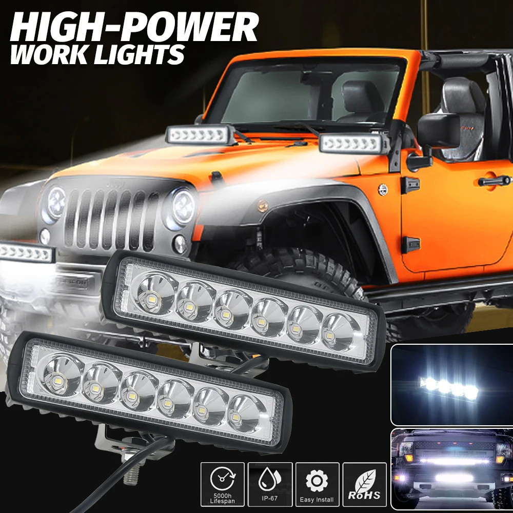 

1x 18W 6000K LED Work Light Bar Driving Lamp Fog Lights for Off-Road SUV Car Boat Truck Bestshop 1800LM Offroad Accessories 12V