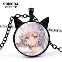 songda re life in a different world from zero emilia necklace kawaii rem ram glass dome cat ears pendant children long necklace