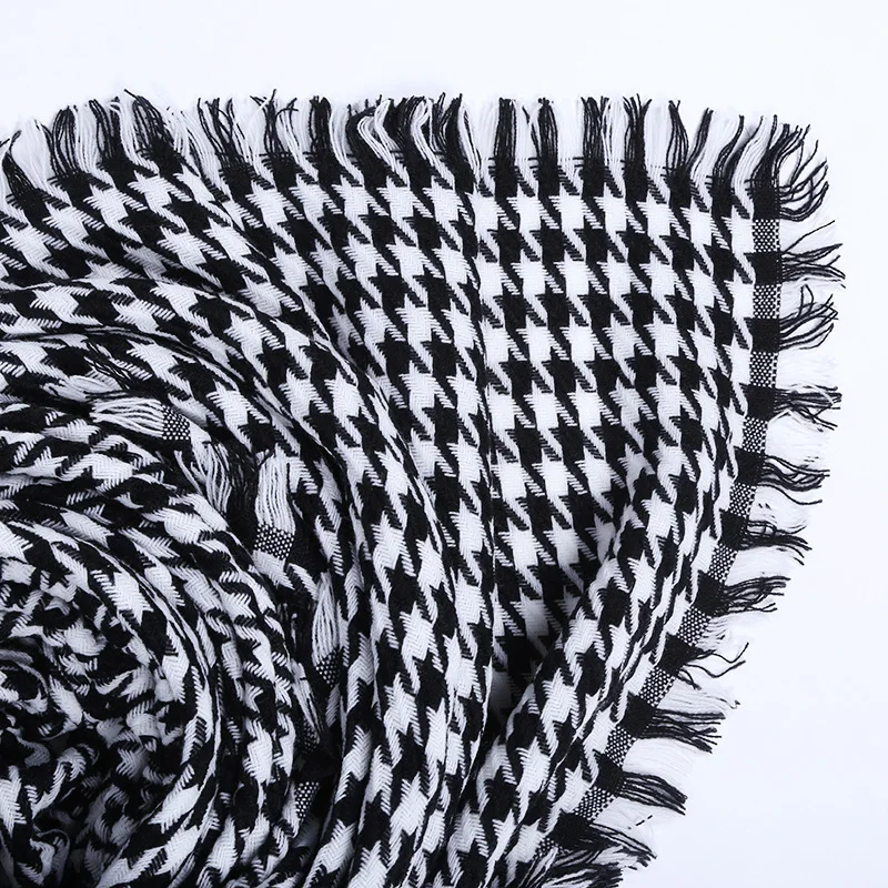 

women winter thick fashion soft warm lady cashmere white and black long houndstooth scarf with tassel