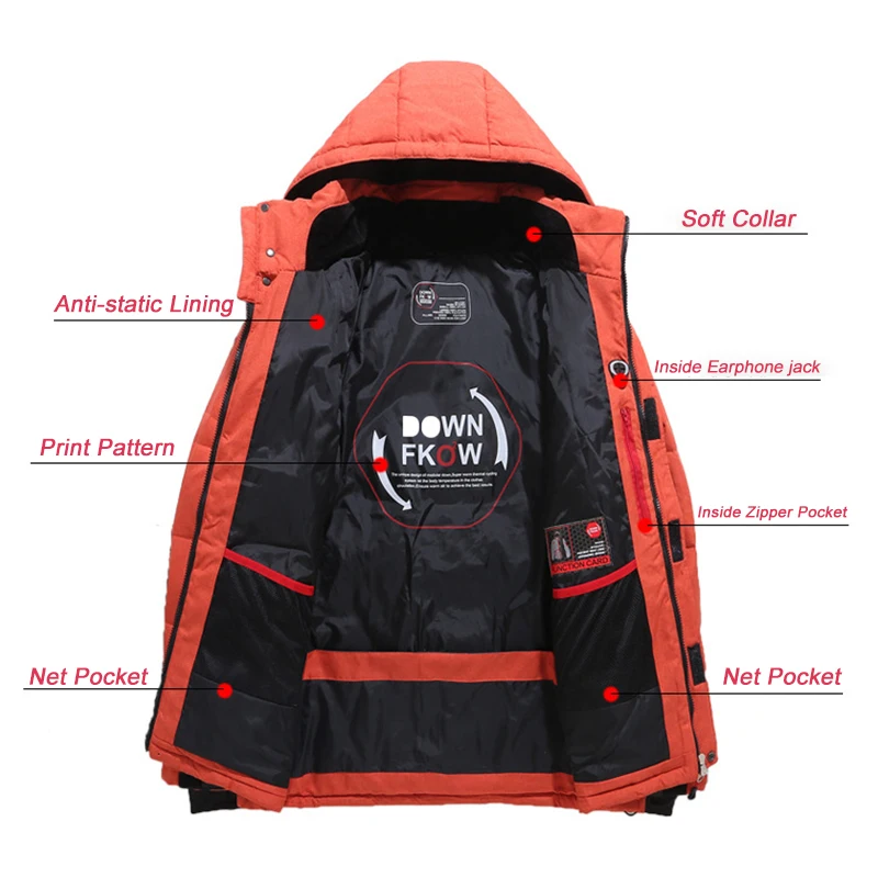 Thicken Duck Down Jacket Men Winter Warm Hooded Coats Outwear Parkas Casaco Masculino Brand Clothing Overcoat Many Pockets | Мужская