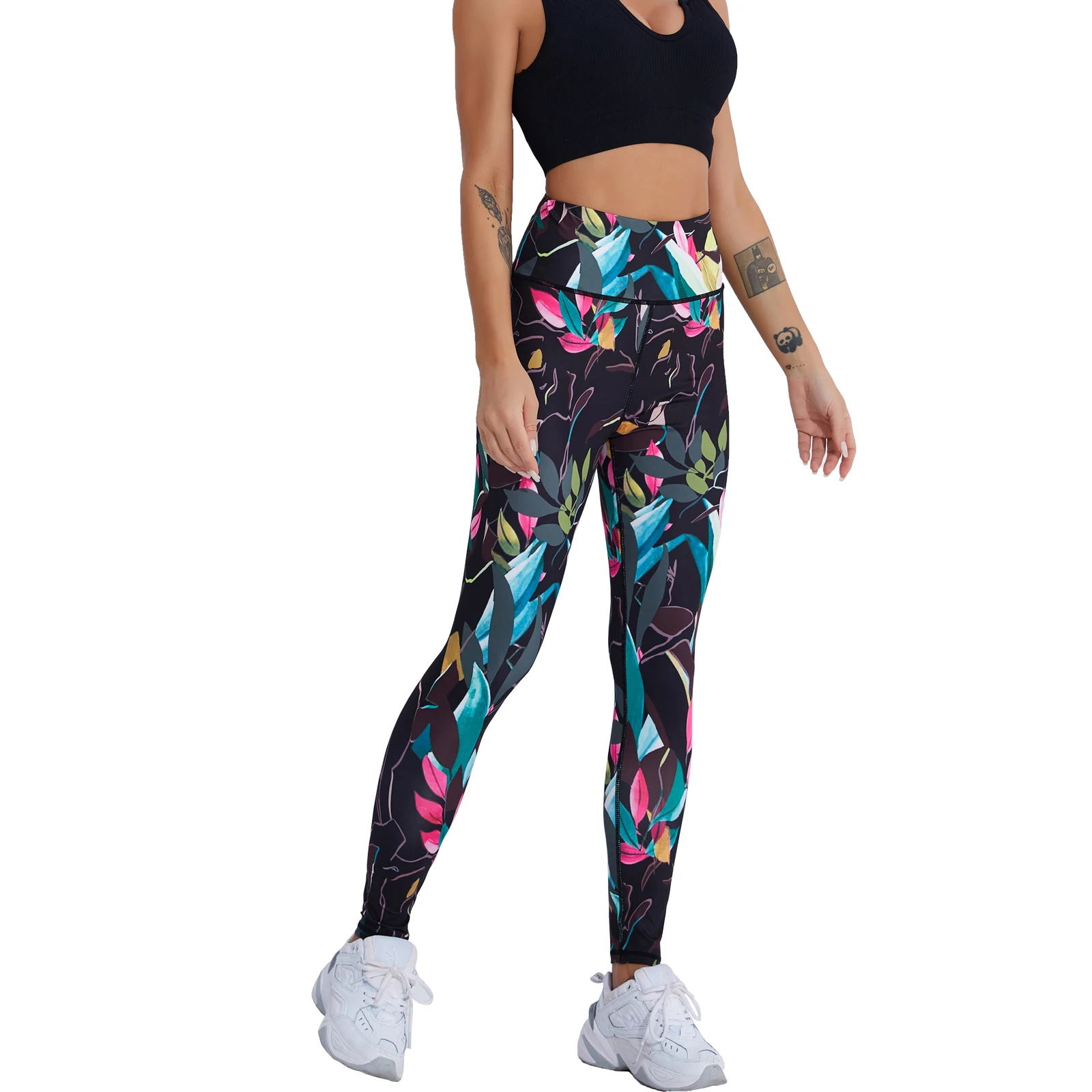 

Женские штаны для тренировок с цветным принтом и высокой талией, Леггинсы для йоги, Капри, спортивные облегающие брюки для фитнеса