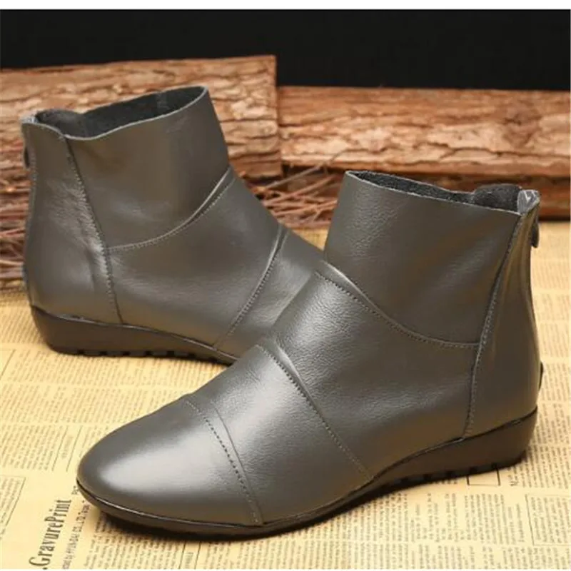 Promotion Top Soft Cowhide Single Boots Autumn Ankle Flat Sole Non-slip Casual Shoes Warm Winter Women | Обувь