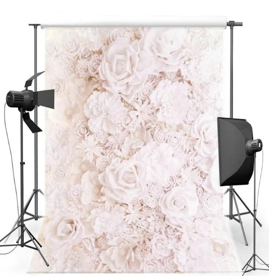 

3D White Pink Rose Flower Wall photography studio background High quality Computer print wedding backdrop