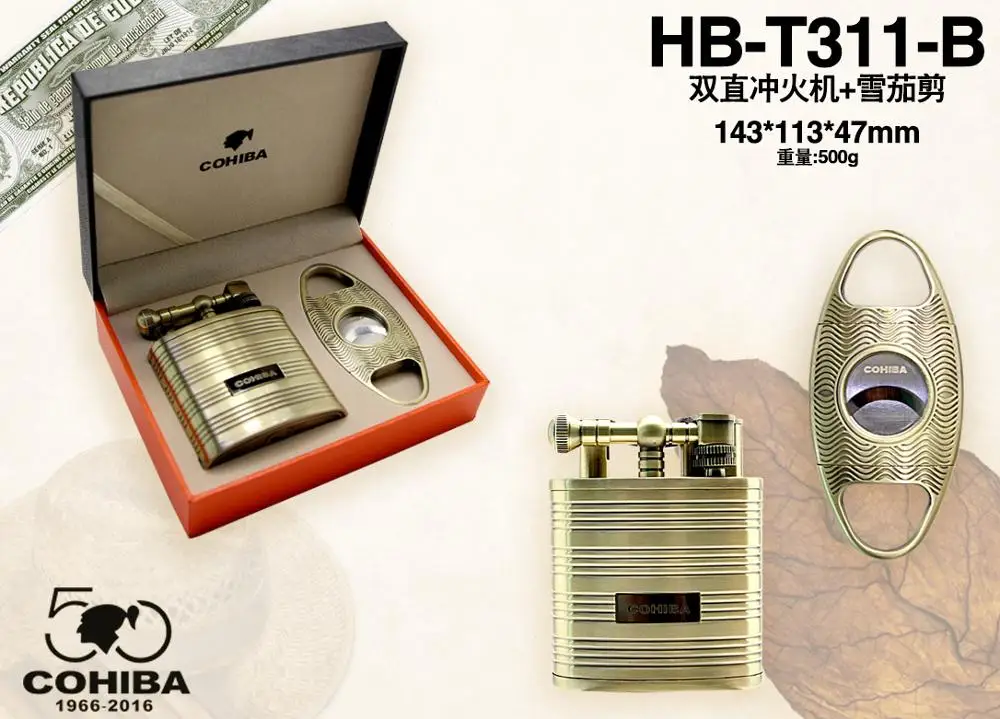 

COHIBA Windproof Powerful Triple Torch Lighter BBQ Jet Gas Cigar Lighter Turbo Metal Kitchen Cigar Spray Gun Outdoor Gadgets Man