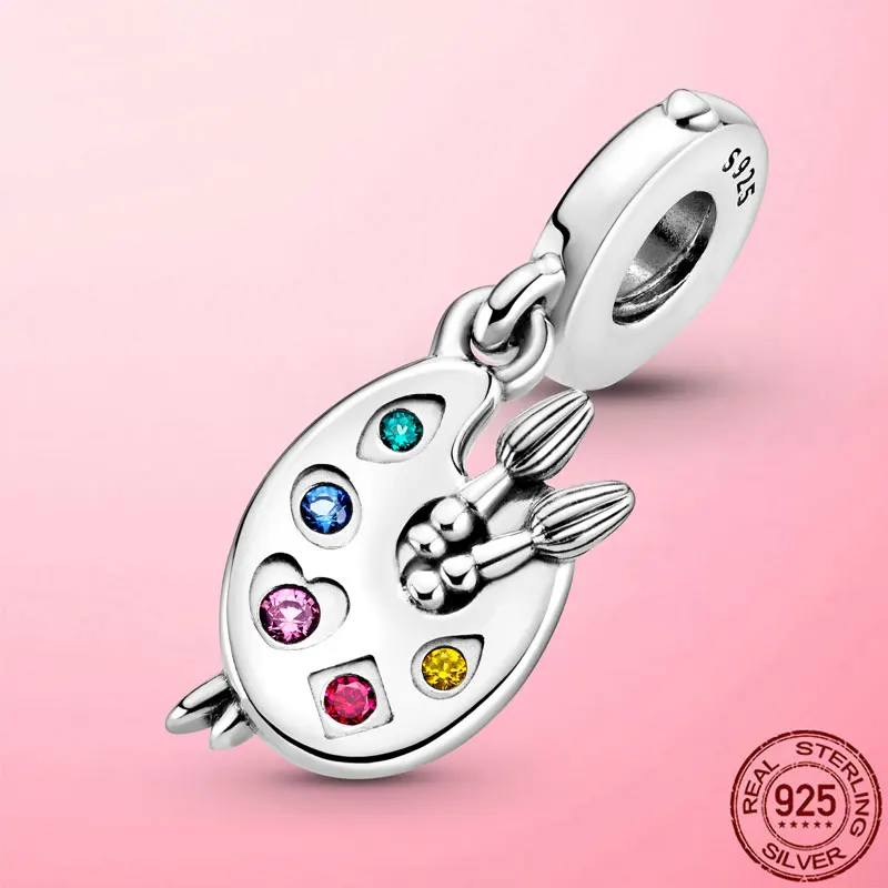 

2021 New 925 Sterling Silver Artist Palette Dangle Charm Pendant fit Original Pandora Beads Bracelet Necklace S925 Jewelry Gift