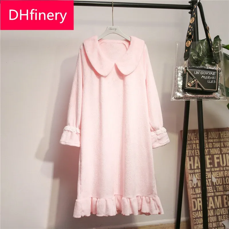 DHfinery осенне-зимнее теплое Фланелевое платье ночная рубашка для женщин обхват