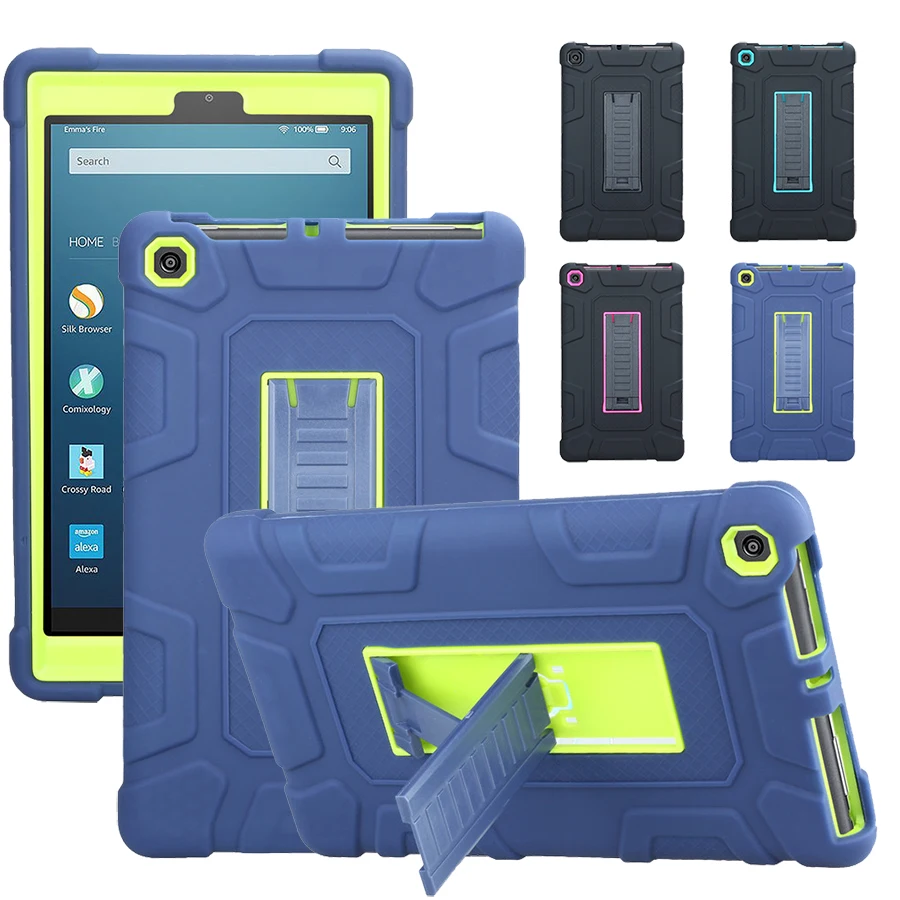 

For Amazon Kindle Fire HD8 HD 8 2017 8.0 inch Kids Safe Shockproof Armor Case Silicone PC Protective Tablet Case Cover