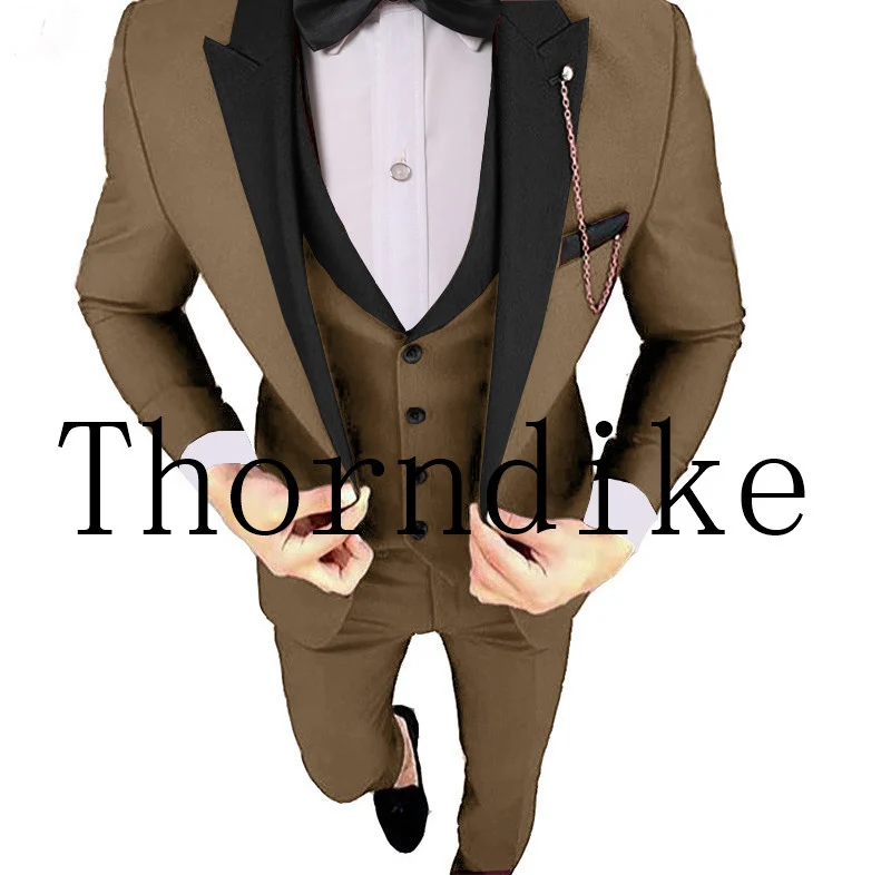 Thorndike красный костюм из 3 предметов Модный мужской повседневный бутик деловой костюм мужской свадебный костюм жениха блейзер(пиджак+ брюки+ жилет - Цвет: light brown